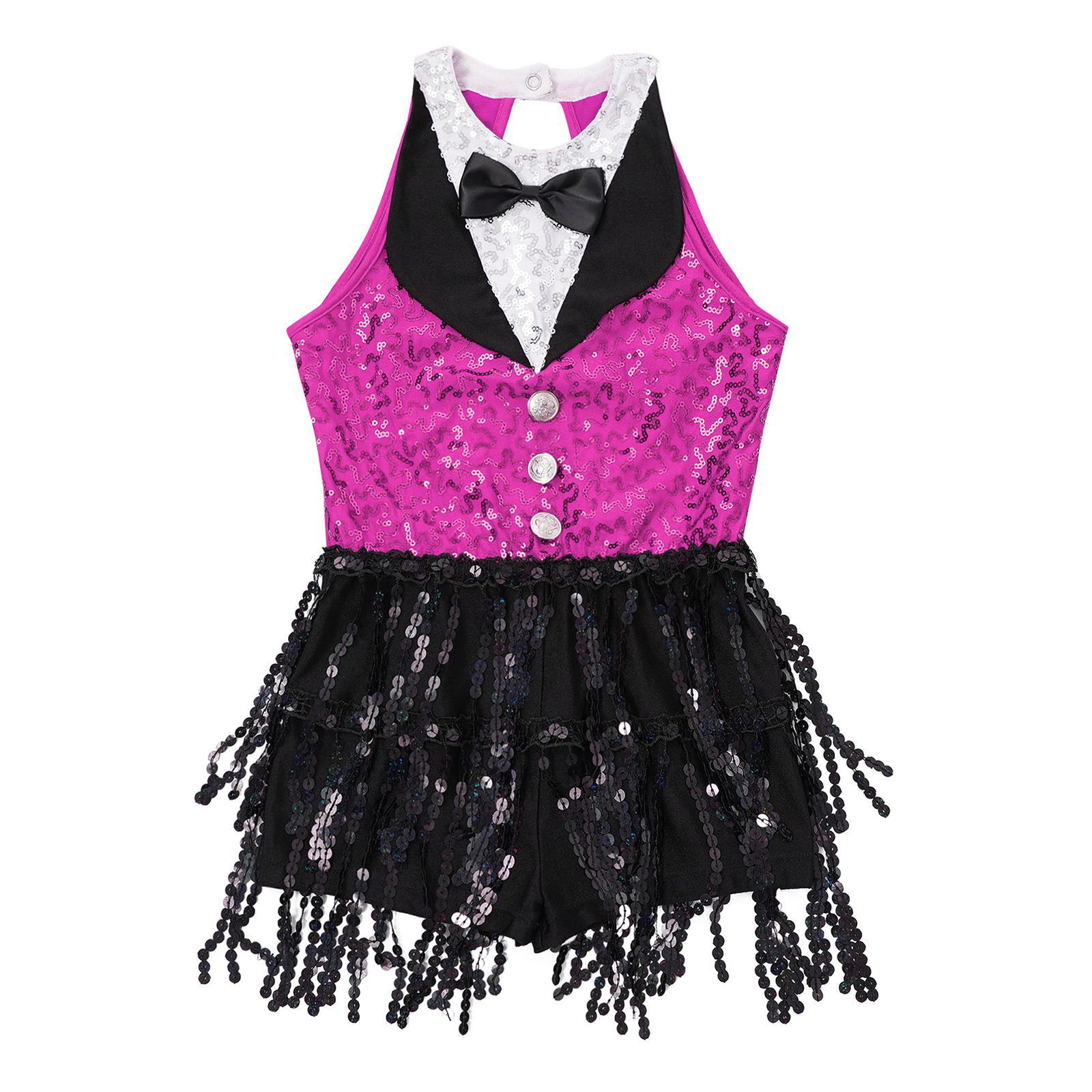 Children Girls Latin Jazz Dance Cha-cha Samba Stage Performance Costume Sleeveless Shiny Sequin Tassel Boyshorts Dress Dancewear