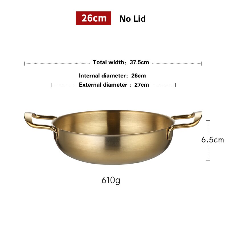 Marmite militaire dorée en acier inoxydable, petite marmite sèche coréenne, base spéciale pour cuisinière à alcool, Pot à soupe à gaz: 26CM No Lid