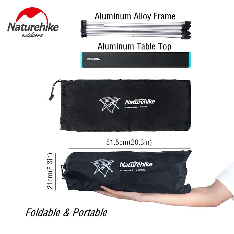 Naturehike letvægtsbord kompakt roll up aluminiumsbord bærbart sammenklappeligt picnicbord sammenfoldeligt metal foldbart campingbord