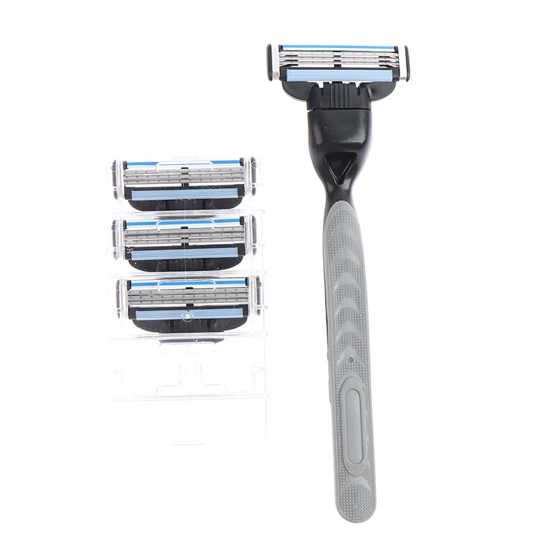 1set Razor Blade With 1 Razor Handle Cassette Shaving Blade For Men Face 4-Layer Blades Compatible For Mache 3 Machine