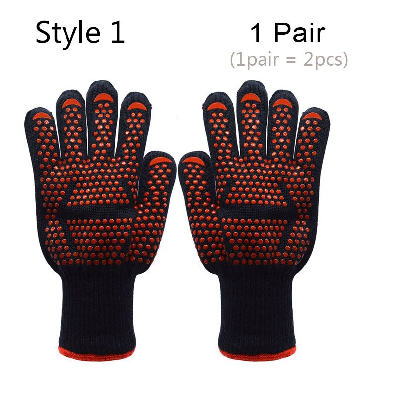 500-800 grader extremt värmetåliga grillhandskar för bakning grillning ugnsvantar kökstillbehör matlagningshandskar: Stil 1 -1 par (2 st)