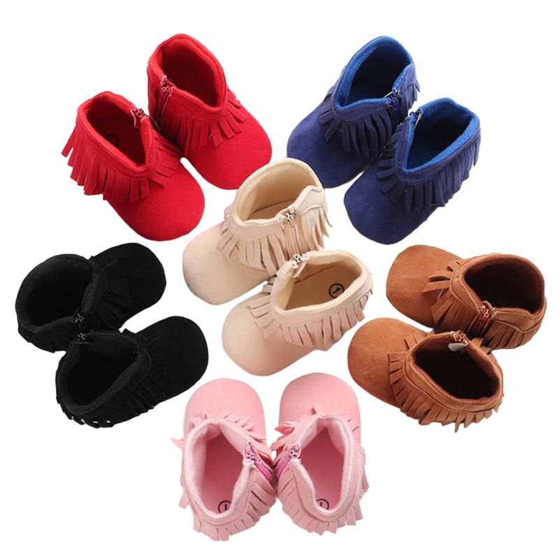 Baby hoge schoenen herfst en winter effen kleur antislip prinses prewalker met franje laarzen meisjesschoen