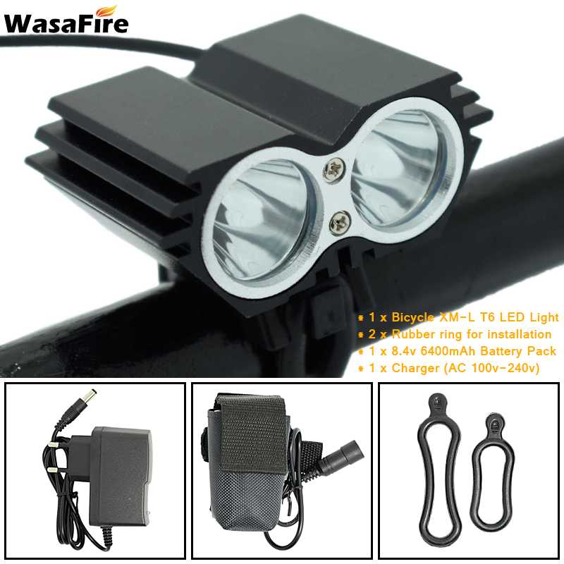 5000 Lumens X2 Bike Light T6 LED Mountain Bike Front Light Bicycle Headlight Cycling Head Lamp + 18650 Battery Pack + Charger: Package C