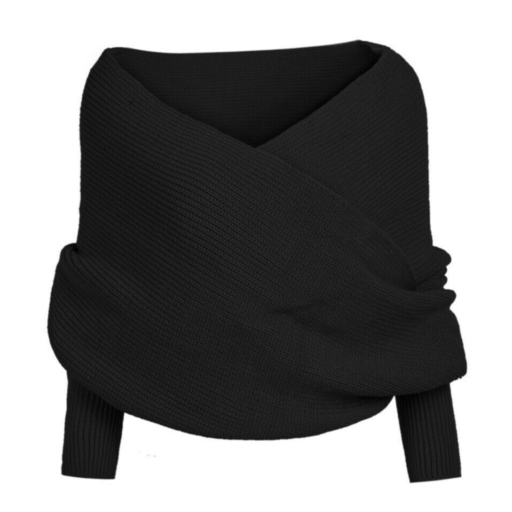 automne hiver nouvelles femmes solide écharpe manches Crochet tricot longue doux hiver châle femmes enveloppes écharpe châle # O25: Black