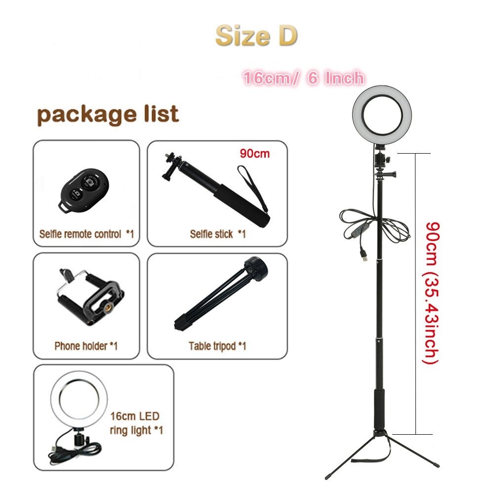 Handheld & Tripod 3 in 1 Extendable Monopod Phone Selfie Stick Ring Light with Wireless Remote Shutter Beauty Dimmable Ring Lamp: Size D