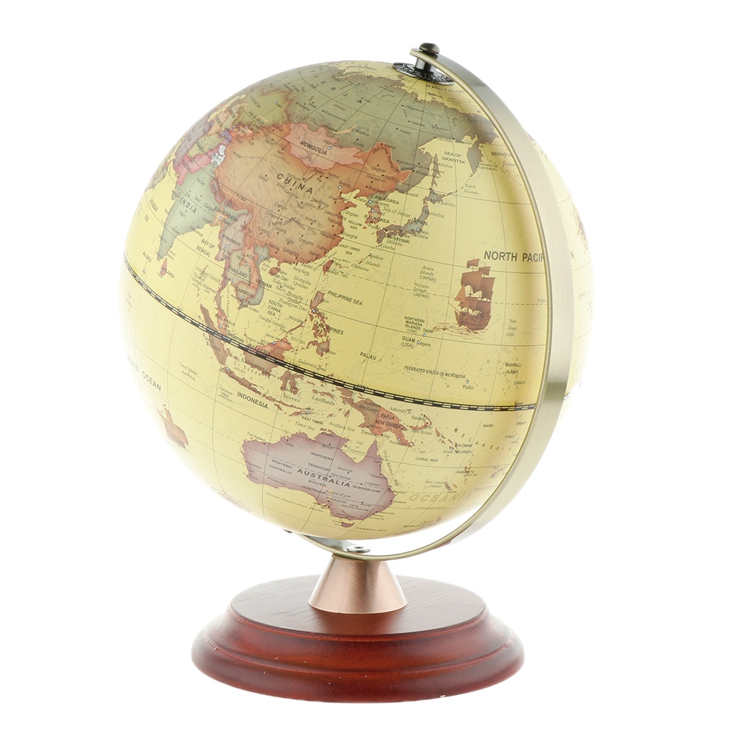 USB Night Light LED Illuminated Spinning World Globe Constellation Map with Wooden Stand