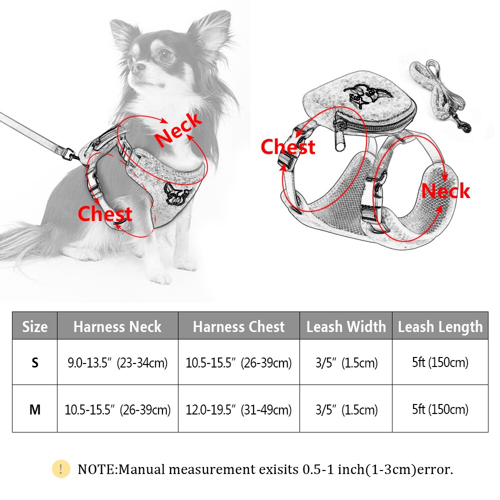 Sød kæledyr hundesele lesah sæt ingen træk mesh chihuahua hvalp kat sele vest justerbar til små mellemstore hunde fransk bulldog mops