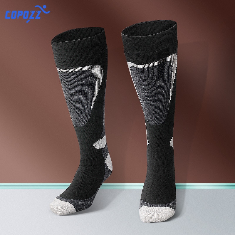 COPOZZ chaussettes élastiques hautes chaussettes de Ski coton épais Sports Snowboard cyclisme Ski football Absorption d'humidité chaussettes pour hommes femmes