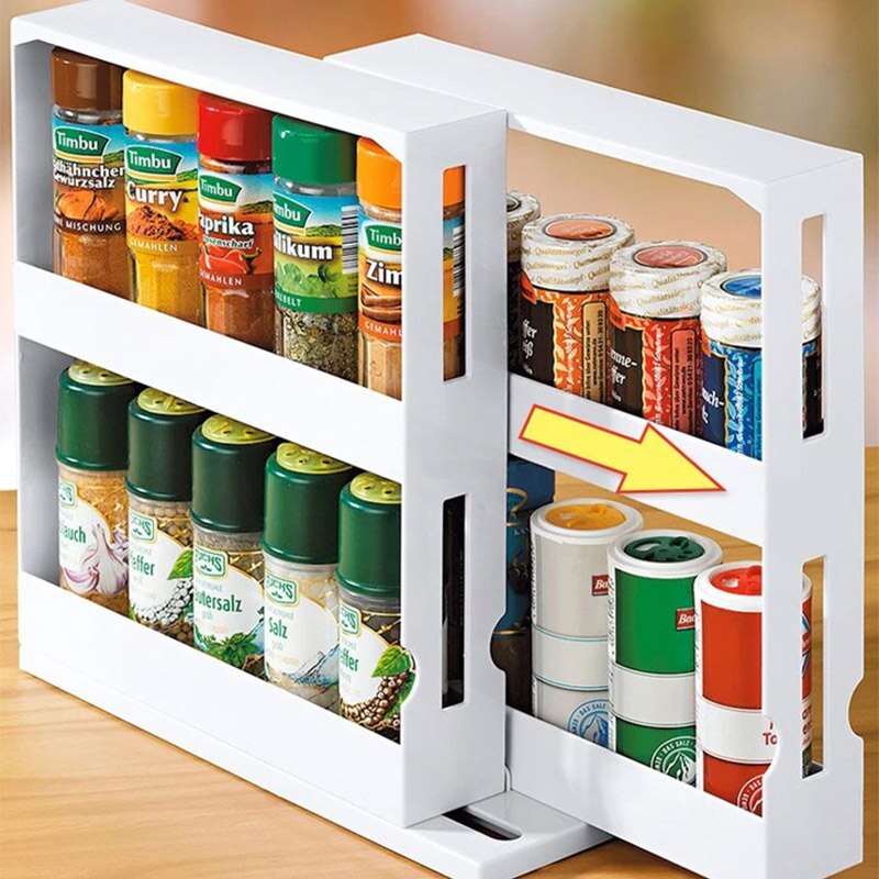 Kitchen Spice Organizer Double Layer Rotating Storage Shelf Slide Kitchen Cabinet Cupboard Shelves Kitchen Storage Rack