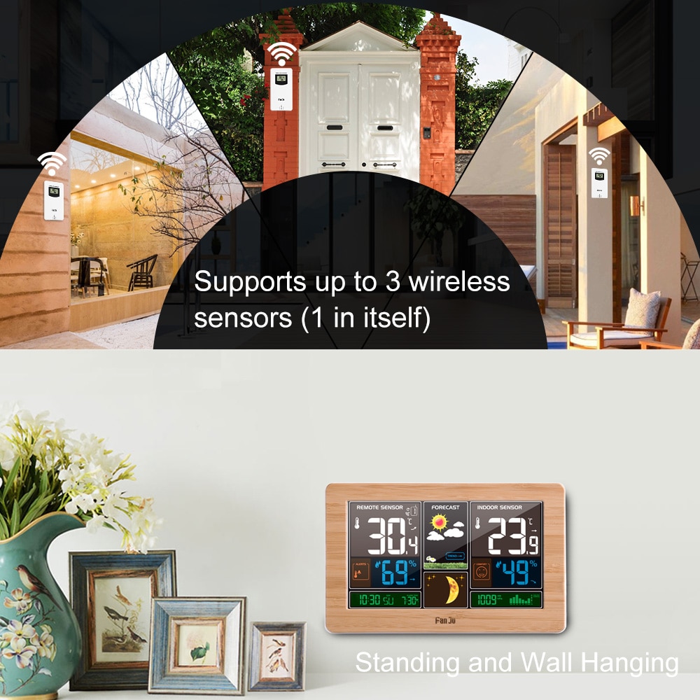 FanJu FJ3378 Digital Alarm Clock Wall Weather Stat... Grandado