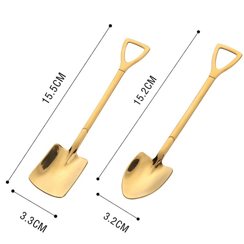 4 Stuks Koffie Lepel Bestek Set Rvs Retro Ijzeren Schop Ijs Lepel Scoop Dessertlepel Thee-Lepel mode Servies: 2Pcs Gold A and B