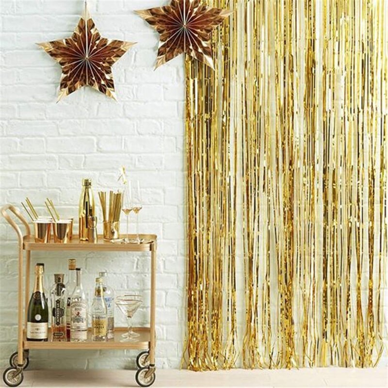 100X200Cm Goud Folie Gordijn Metallic Klatergoud Folie Fringe Gordijn Party Decor Foto Achtergrond Verjaardag Bruiloft Viering