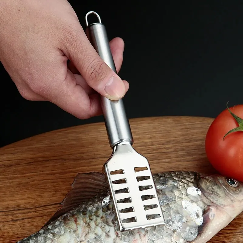 1pc stk. fiskeskjellkniv i rustfritt stål, skjellskrape, sagtannskraping, utbening, filetering, kutt, skrape, grave, gapkniv
