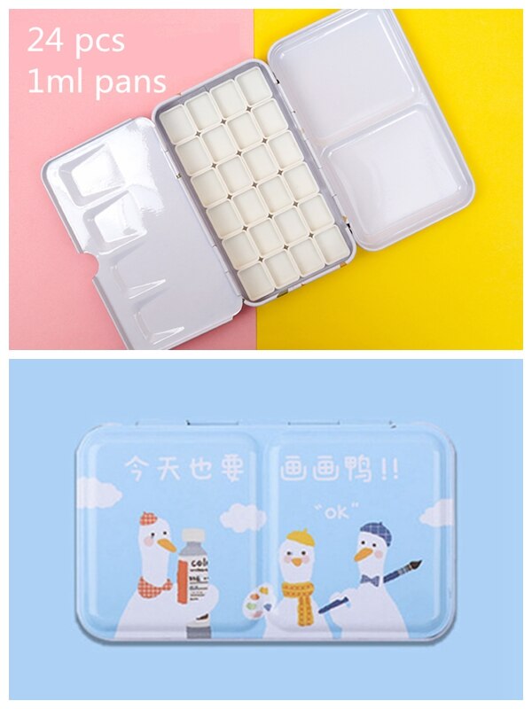 Artist Watercolor Paint Palette Empty Painting Storage Tin Box Iron Paint Tray with Half Pans Painting Supplies: Design 10