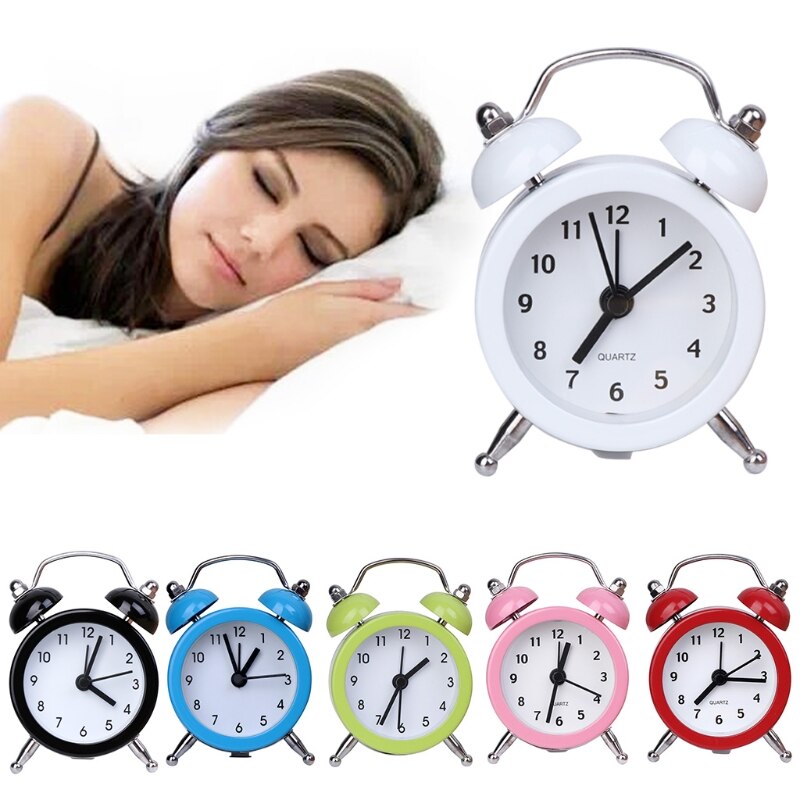 Portable Cute Mini Round Battery Alarm Clock Desktop Table Bedside Clocks Decor