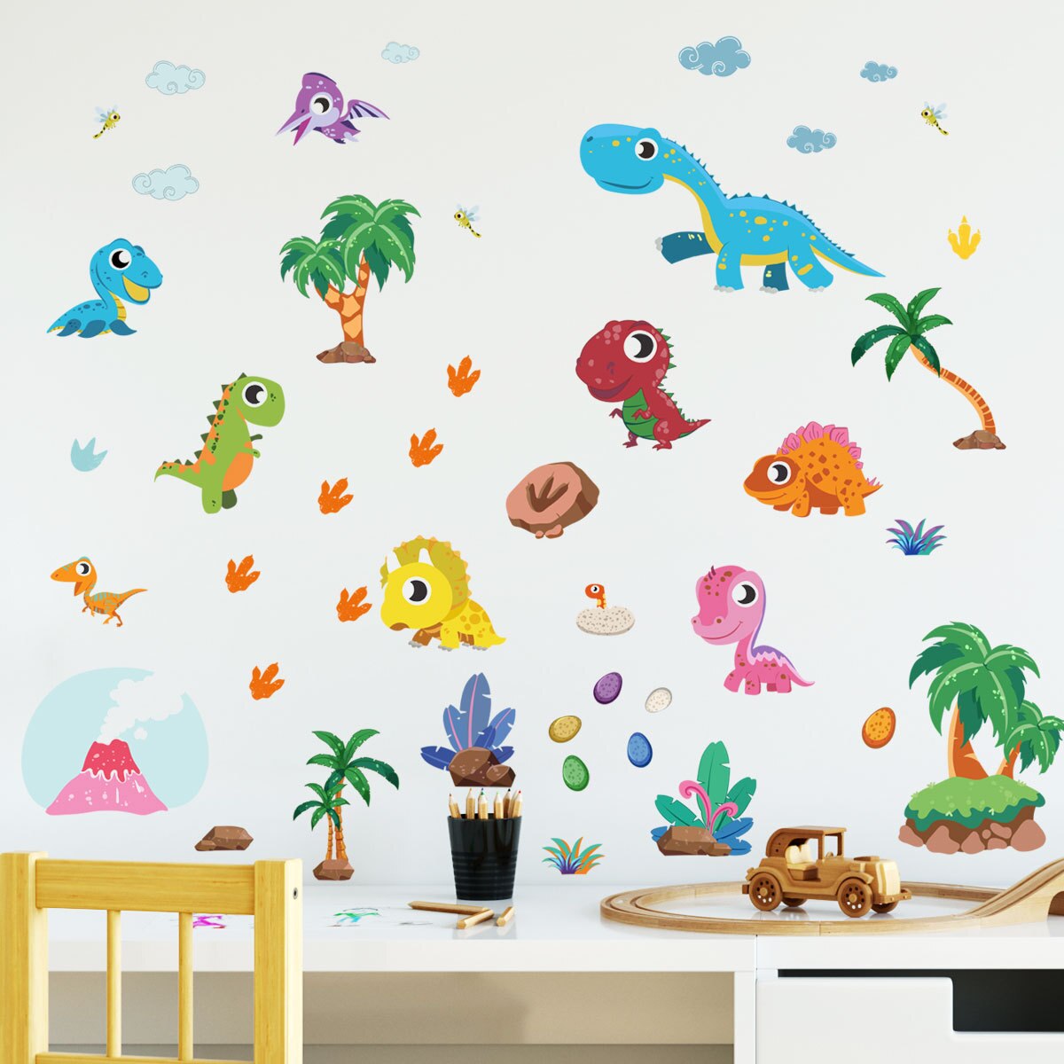 Cartoon Dinosaurus Muurstickers Kinderkamer Verwijderbare Baby Slaapkamer Leuke Dino Muurstickers