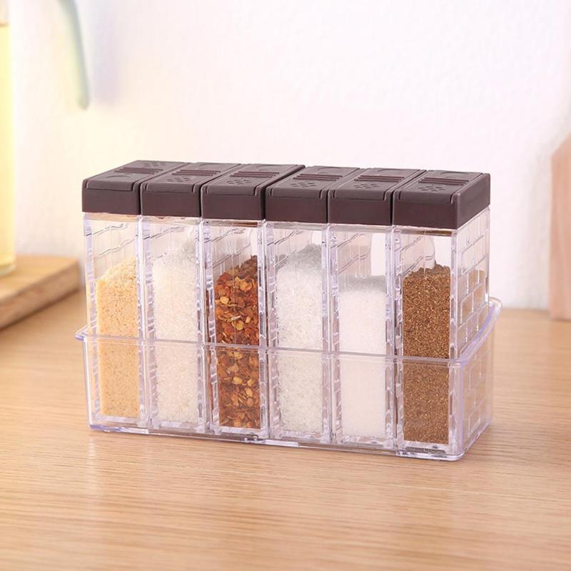 6pcs Kitchen Spice Jar Seasoning Box Kitchen Spice Storage Bottle Jars Transparent Salt And Pepper Cumin Powder Spice Tools