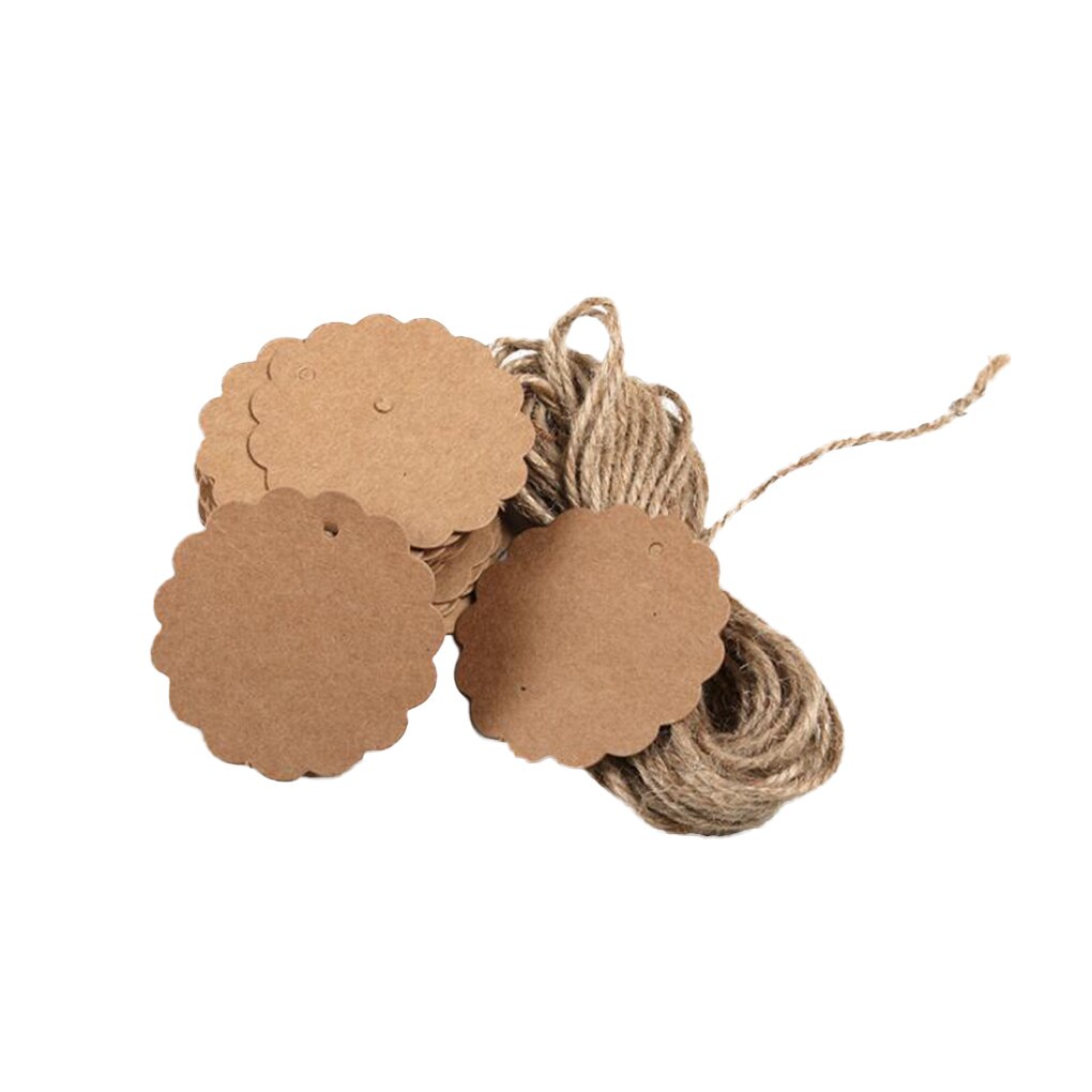 100Pcs Blank Kraft Paper Tag Hanging Hole Label Diy Craft Paper with Hairy Twine