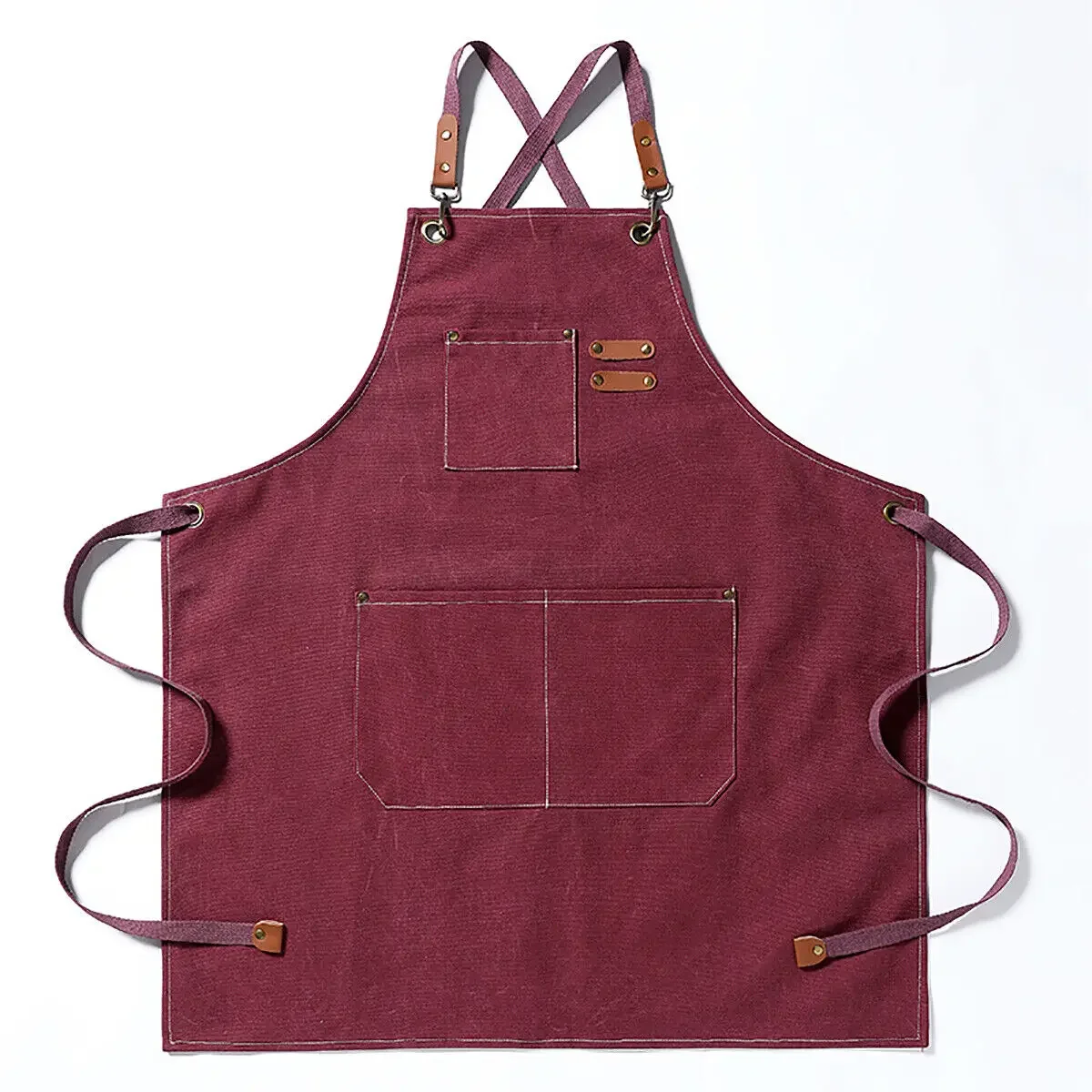 Nueva de delantal con pechera de mezclilla de lona gruesa, cocina, taller, delantal de trabajo pesado para hombres y mujeres, accesorios de cocina para el hogar: Rojo