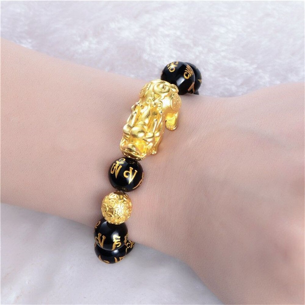 Unisex Men Bracelet Lucky Buddha Obsidian Stone Bead Bracelets Chinese Fengshui Pi Xiu Color Changing Wristband Wealth Bracelet