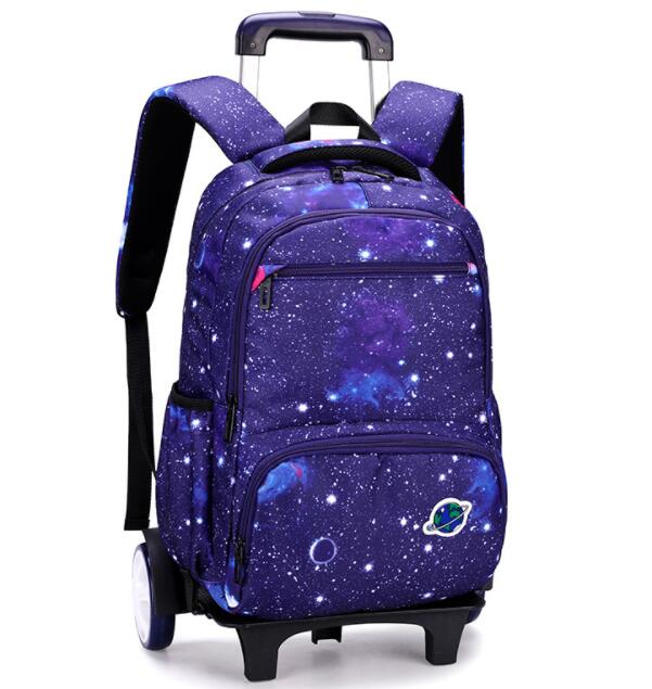 school bag with wheels kids wheeled backpack for boys Children School trolley bags travel luggage School Rolling backpack Bags: 6  wheels blue