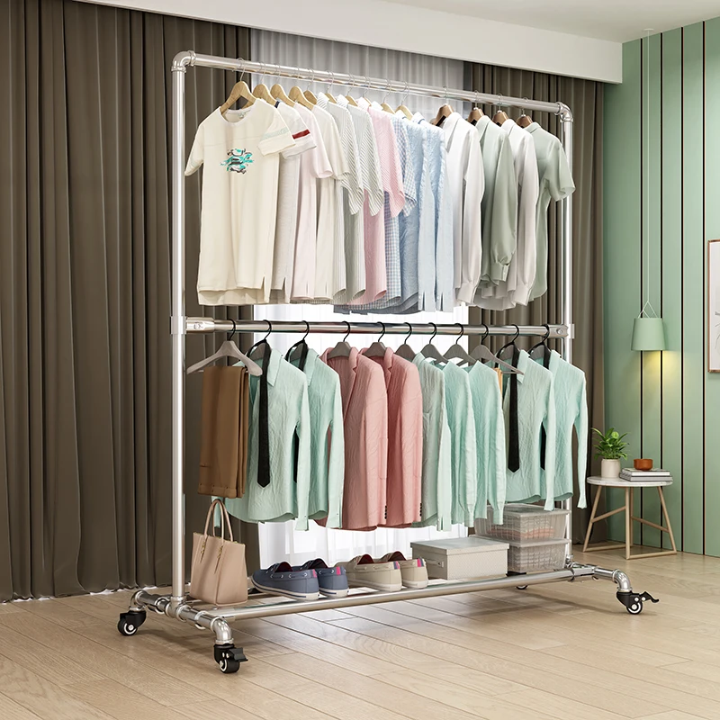 Home Use Portable Wardrobe Clothes Drng Ra With Wheels Indoor Bedroom Thiened Quilt Drng Frame Storage: light yellow