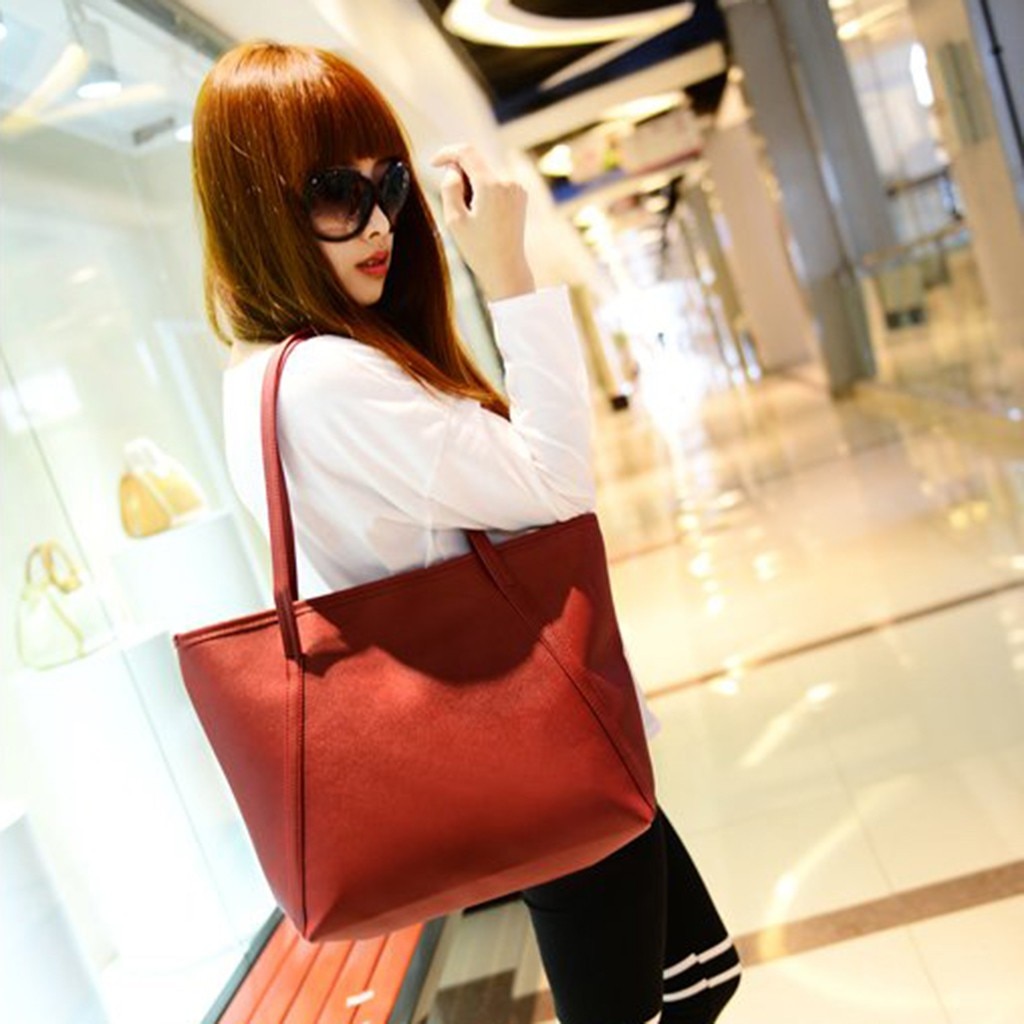 Kvinner solid enkel skulderveske stor kapasitet kvinner håndtak bag casual totes veske pu skinn veske veske bolso mujer #yj