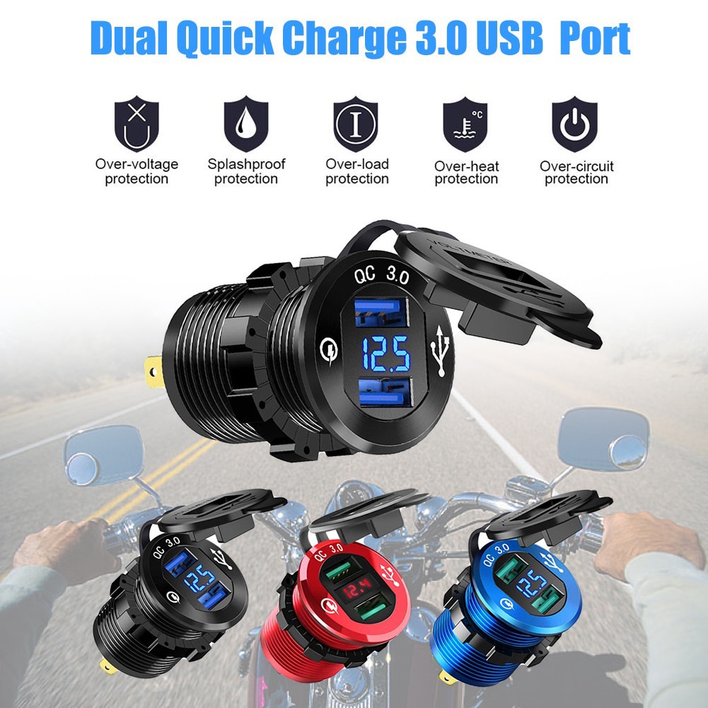 Quick Charge 3.0 Waterdichte Dual Poorten Usb Charger Socket Adapter Outlet Display Voltmeter Voor Auto Boot Motorfiets Voertuig