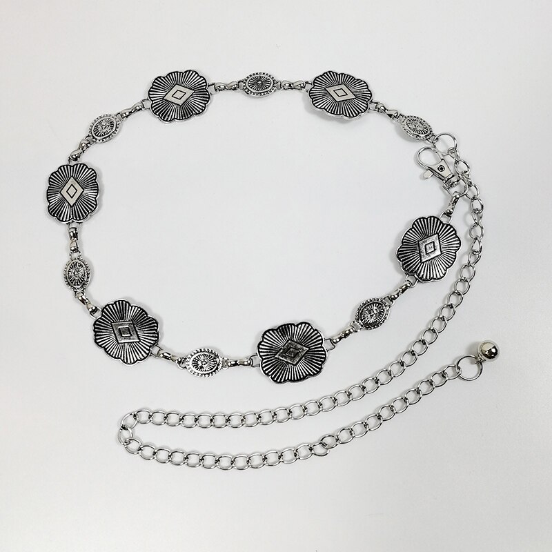 Guld kedja bälte vintage metall långa silver kedjor bälten för kvinnor midja ceinture femme midjeband klänning riem: Silverkedjebälte 1