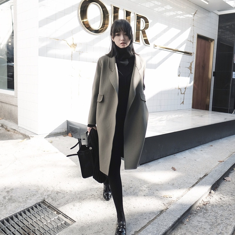Open steek dames lange jassen herfst winter omslagkraag losse wolmix jas jas kantoor dame dames jassen