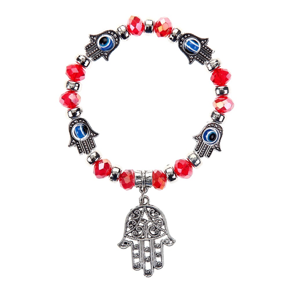 Bracelet élastique mauvais œil turc pour hommes, breloques en cristal, main de Fatima, perlé, réglable, bijoux de Yoga,: C