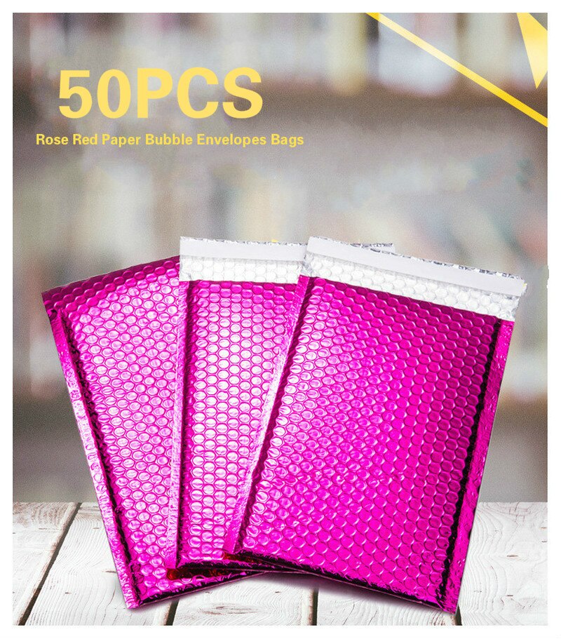 Rose Red Poly Bubble Mailer Envelopes Padded Mailing Bag Self Sealing Packaging Bag Wrap Storage Usable Space 15X13+4cm