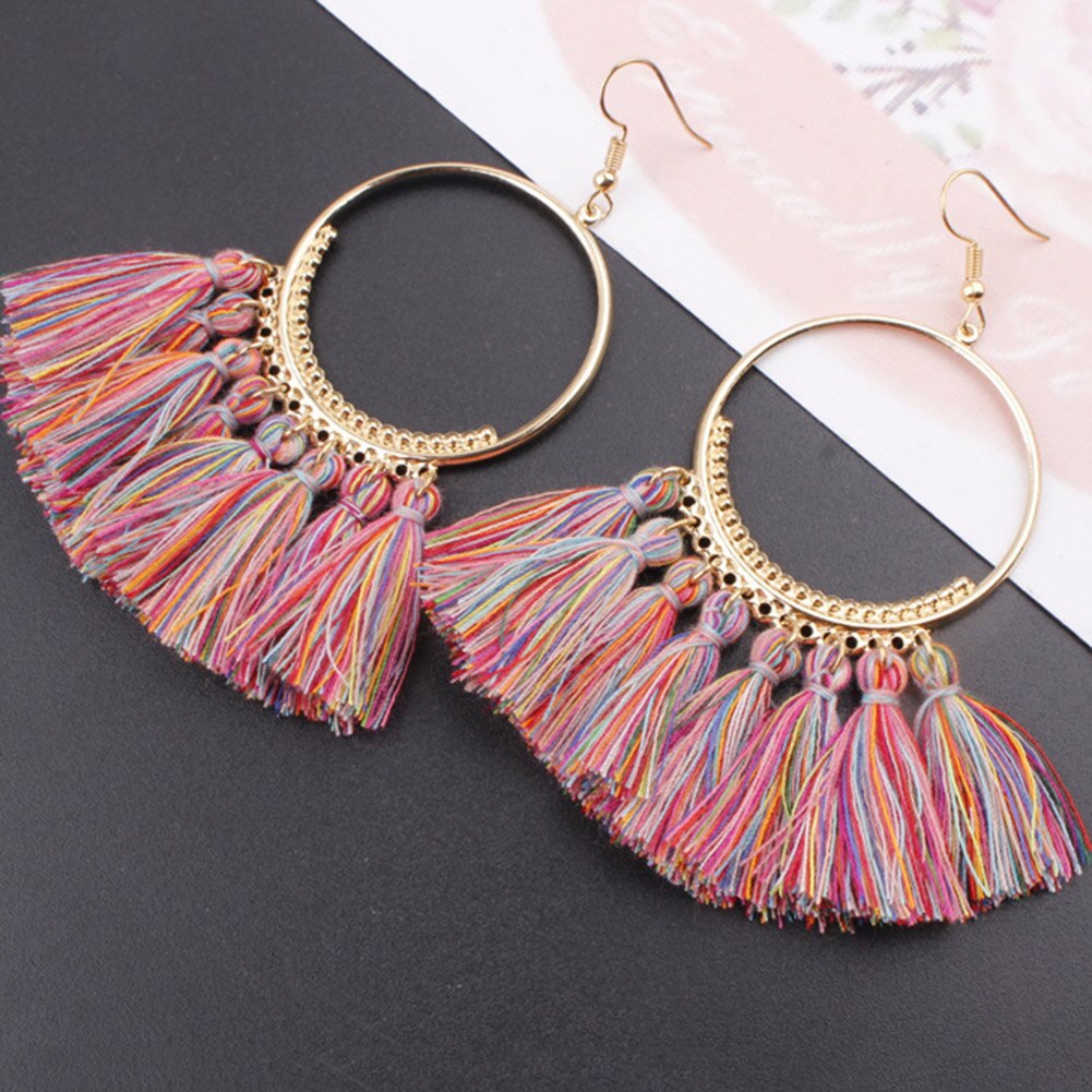 Vintage dynda spadek Tassel kolczyki dla kobiet kobieta moda oświadczenie etniczne artystyczne Boho duże kolczyki biżuteria akcesoria: Red Multi