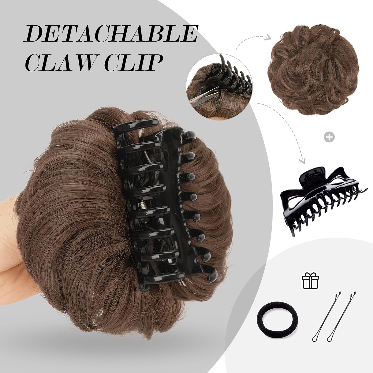Pedaço de cabelo bagunçado para mulheres, penteado Updo penteado, ondulado encaracolado scrunchies, clipe na garra, chignon sintético, clip w