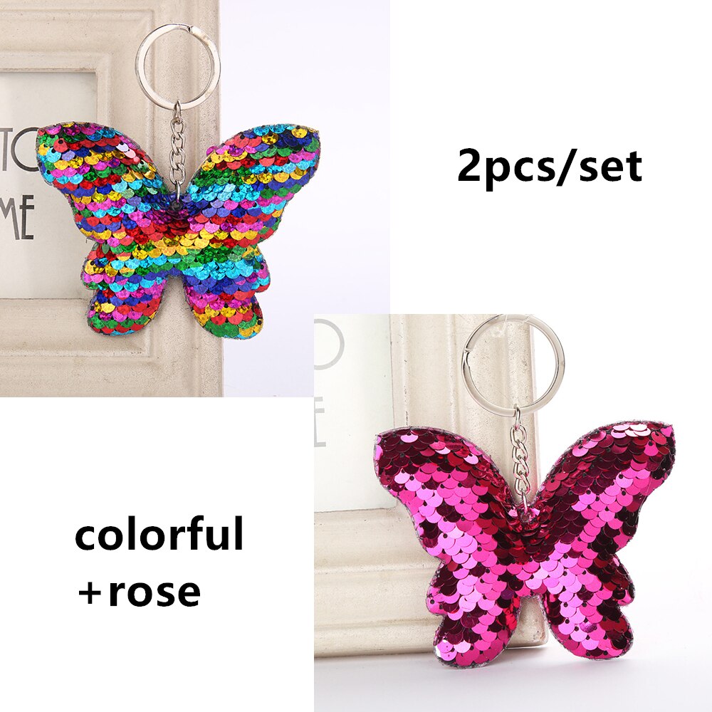 Glitter Pailletten Vlinder Sleutelhanger Hanger Valentijnsdag Gelukkige Verjaardag Bruiloft Gunsten Meisjes Vrouwen Ornamenten: colorful rose