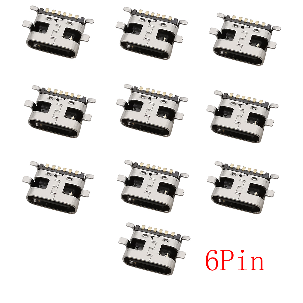 Connecteur USB Type C femelle, 2/6/16/24 broches, prise SMD SMT type-c, Port de chargement pour le soudage de PCB, adaptateur de réparation, bricolage, 10 pièces: Marron