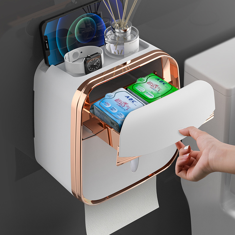 Toilet Wall Mounted Waterproof Roll Paper Box Toilet Paper Box Tube Paper Storage Rack Tissue Boxes Kitchen Bathroom Supplies