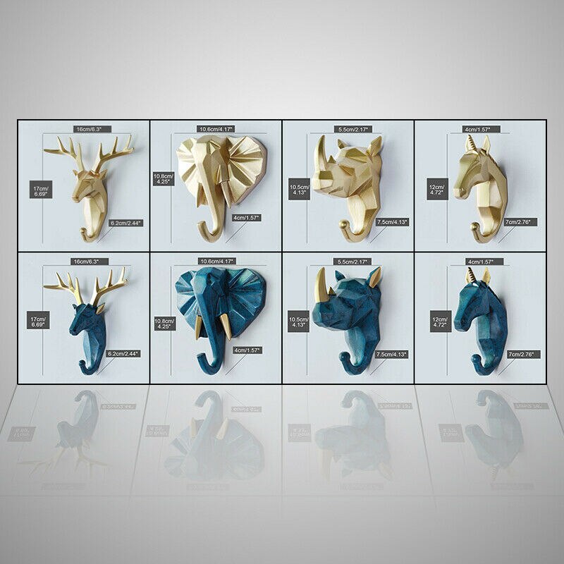 Colgador de pared de cabeza de Animal de estilo nórdico, Perchero de ciervo, rinoceronte, gancho para ropa, soporte para llaves, decoración del hogar de resina, 1 unidad