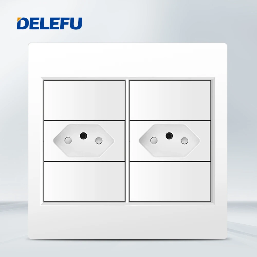 DELEFU 4x4 Fireproof PC Panel Brazil Standard Outlet Double USB Type C Wall Power Socket Light Switch Office White 10A 20A: 6.0M / Pink