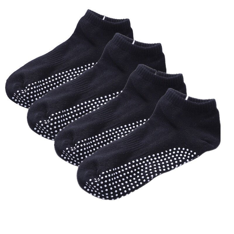 Chaussettes de Yoga pour hommes, 4 paires, antidérapantes, en coton avec poignées, respirantes, antidérapantes, chaussettes de sport à coupe basse pour gymnastique, Fitness, Ballet, Pilates: 4 Pair Black