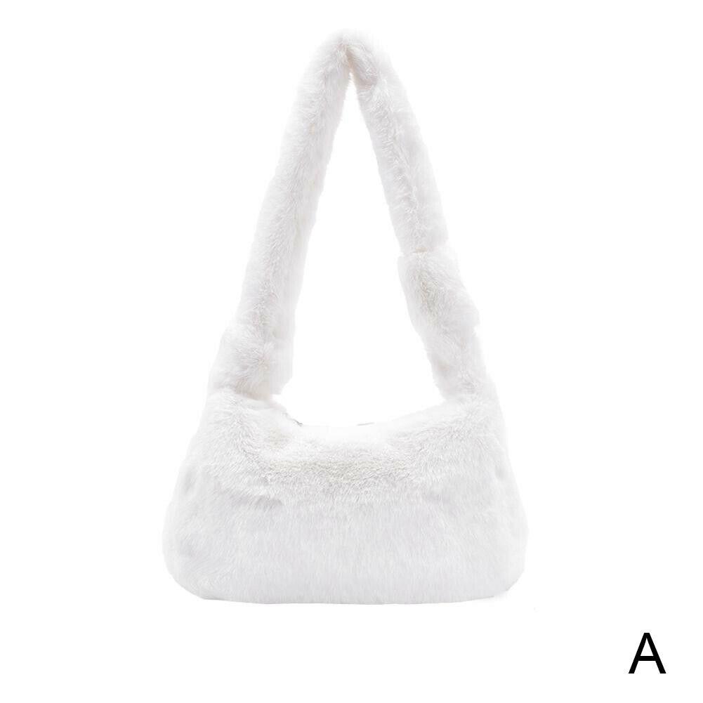 Mode Pluizige Schoudertassen Voor Vrouwen Solid Warme Zachte Vrouwelijke Handtas Herfst Zak Zakken Onderarm Pluche Winter Kleur Bont j2G5: A