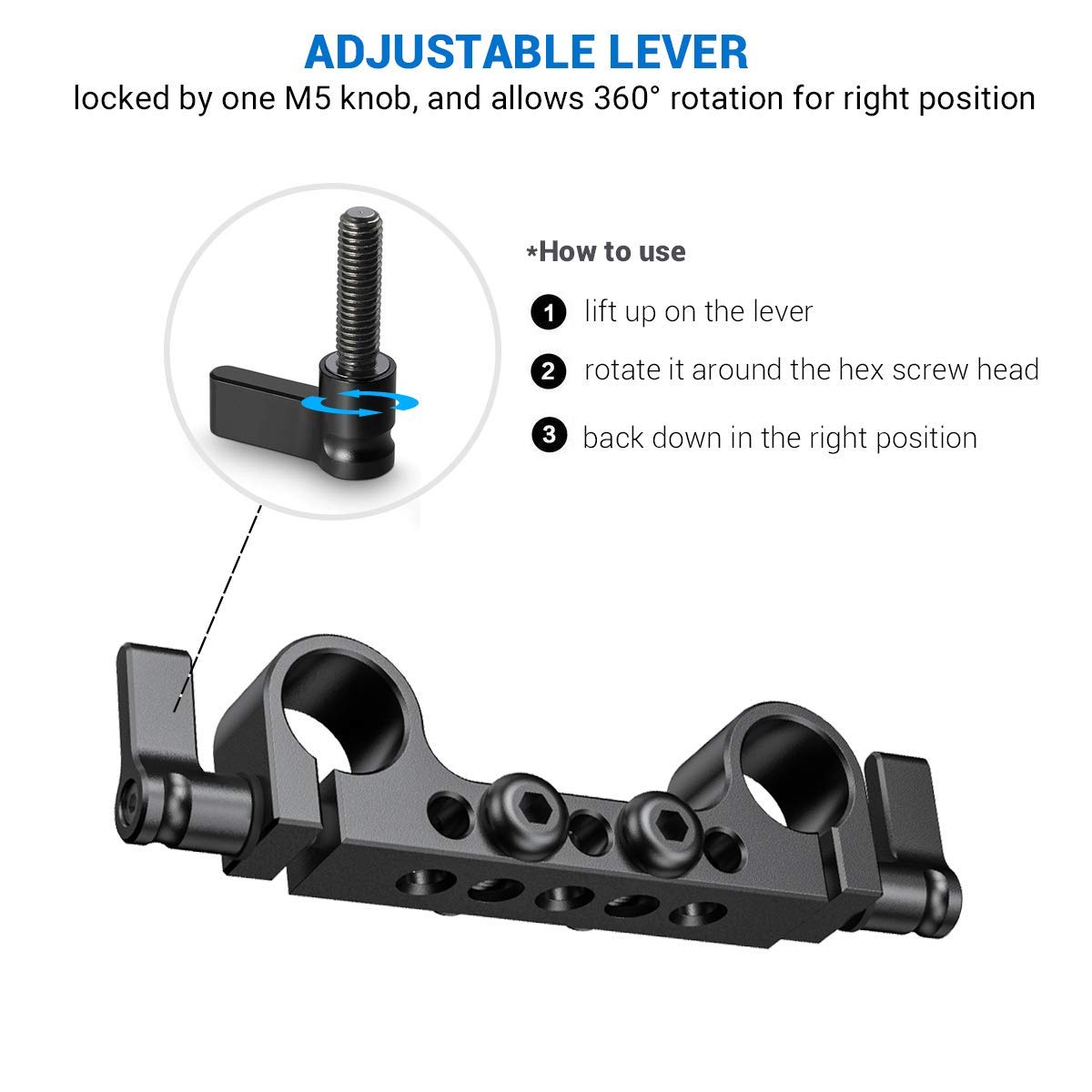 SmallRig Super lightweight 15mm RailBlock Rod Clamp with 1/4"-20 Thread for Red and Other 15mm DSLR Camera Rig -942