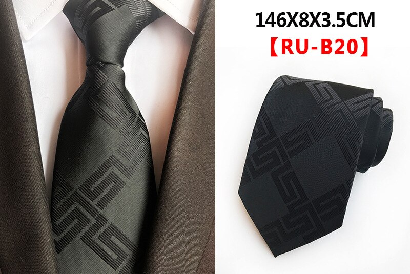 Ricnais 8cm Formal Tie Brown Yellow Plaid Striped Silk Necktie Suit Mens Silk Neck Tie For Man Business Wedding Party Gravata: 20