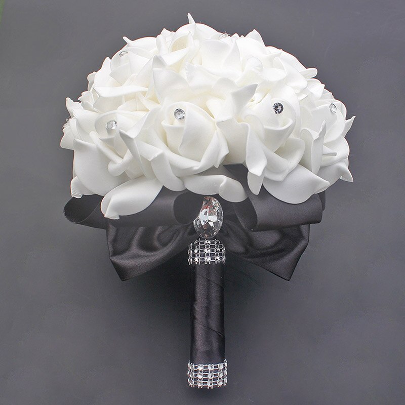 Tanie Prom Baby Blue broszka z kwiatem bukiet ślubny De Mariage bukiety ślubne PE róża diamentowa wstążka bukiet W2017D: black D