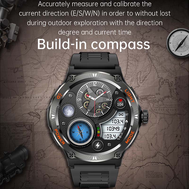 Montre intelligente de camion GPS militaire pour hommes, écran HD AMOLED, fréquence cardiaque, montre intelligente de sport étanche IP68, Android IOS, extérieur, , 2024