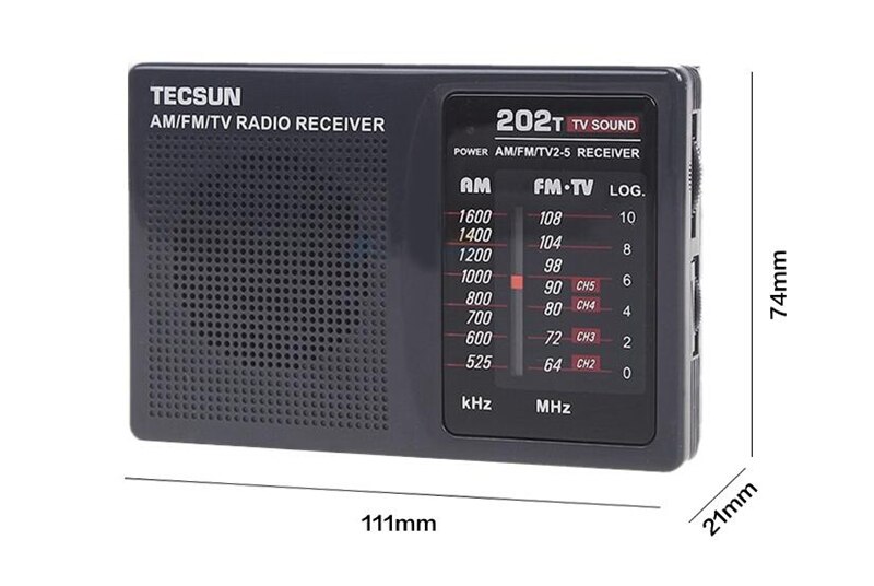TECSUN R-202T AM/FM/TV Pocket Radio Receiver Built-In Speaker Internet Portable Radio FM/FM/TV Pocket Retro Radio