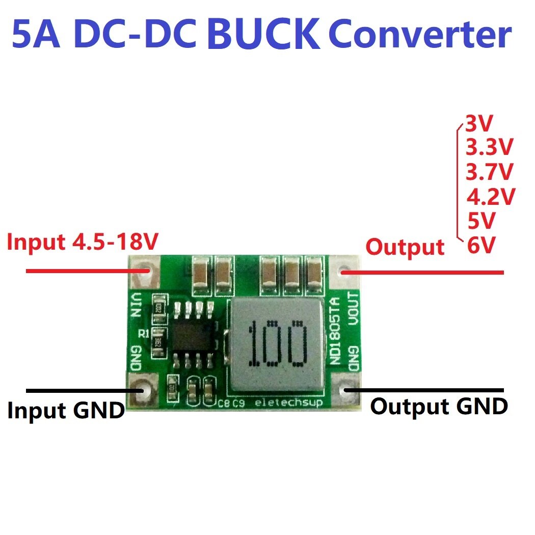 Mini-Size 5a Dc-Dc Gereglementeerde Buck Converter Module 4.5V-18V Naar 3V 3.3V 3.7V 4.2v5v 6V