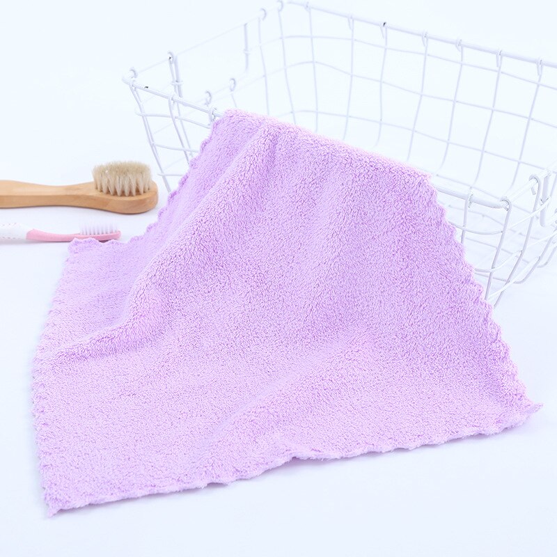 1PC Coral Fleece Square Scarf Thicken Soft And Absorbent Hand Towel Kitchen Car Wipe Towel Small Rag: Purple