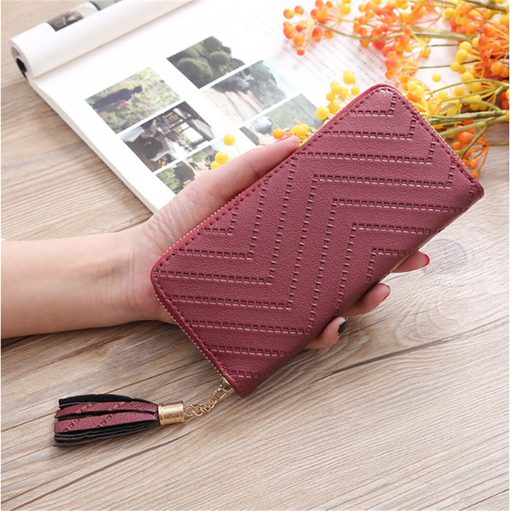 Mode Vrouwen Lady Lederen Kaarthouder Lange Portemonnee Clutch Checkbook Tassel Handtas Portemonnee