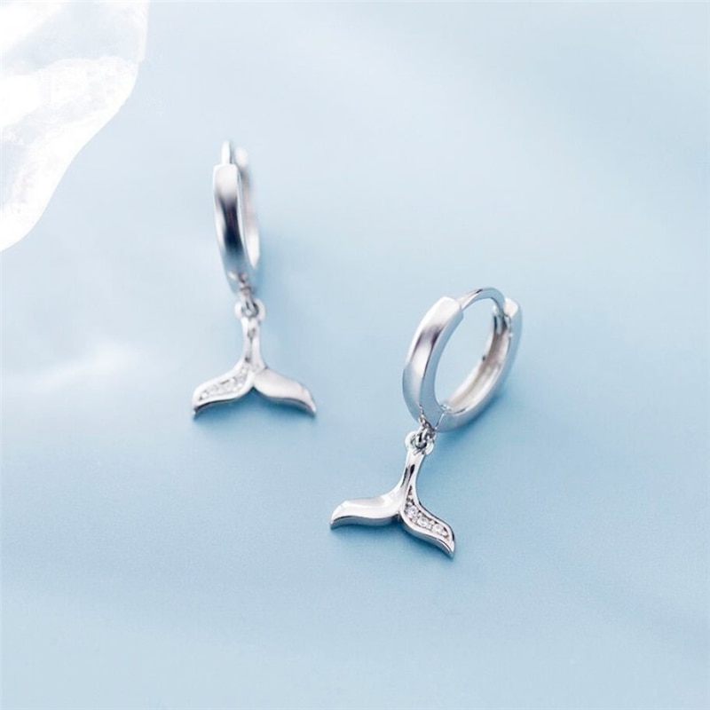 Sole Memory Cute Diamond Fishtail Whale Dolphin 925 Sterling Silver Female Dangle Earrings SEA765